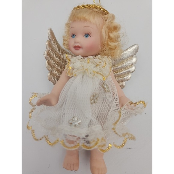 Vintage Porcelain Doll Figure Angel Set Ornaments,‎ 3 Ornaments - Picture 2 of 11